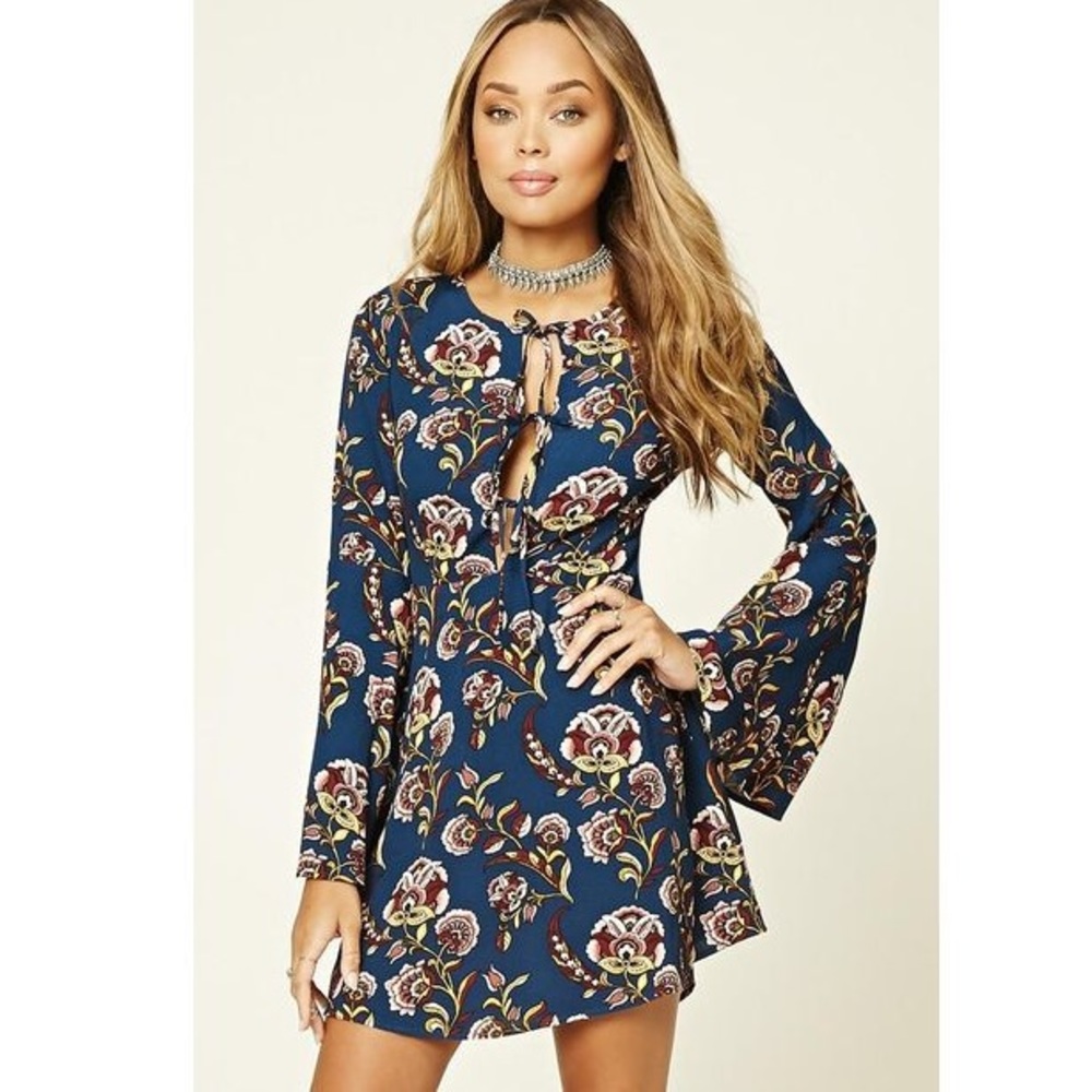 Lace-up Bell Sleeve Mini Dress